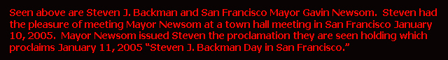 Steven J. Backman and Mayor Gavin Newsom, January 10, 2005