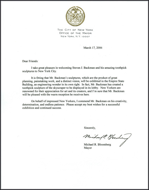 Mayor Michael R. Bloomberg Letter