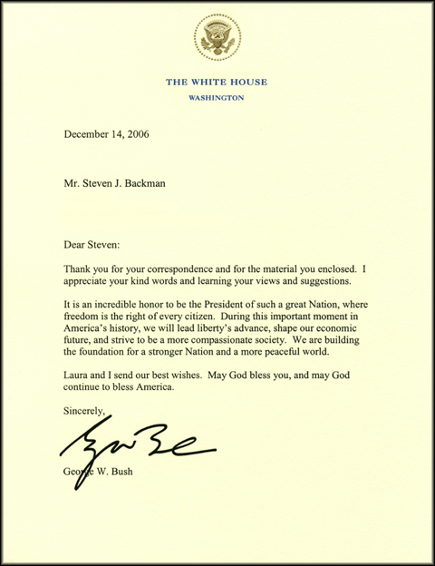 President George W. Bush Letter