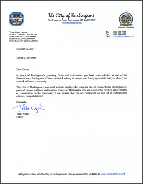 Mayor Terry Nagel Letter