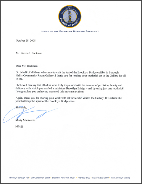 Marty Markowitz Letter