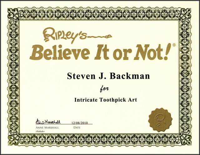 Ripley's Believe It or Not! Certificate