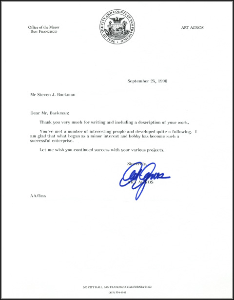 Mayor Art Agnos Letter