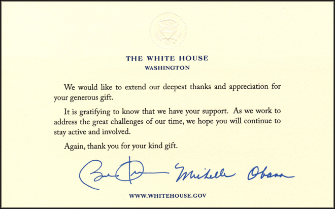 President Barack Obama and First Lady Michelle Obama Acknowledgement