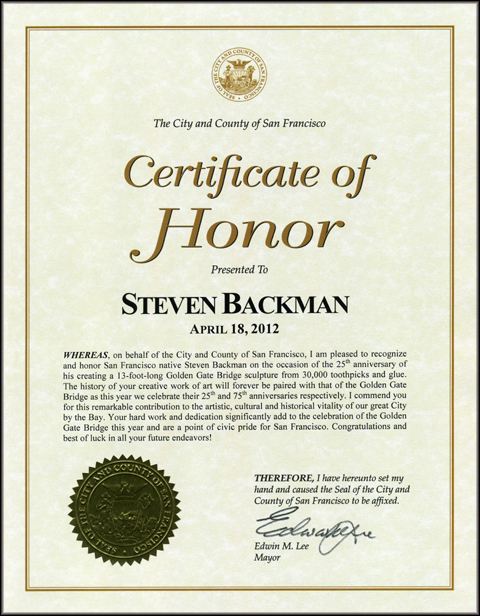 Mayor Edwin Lee Certificate of Honor