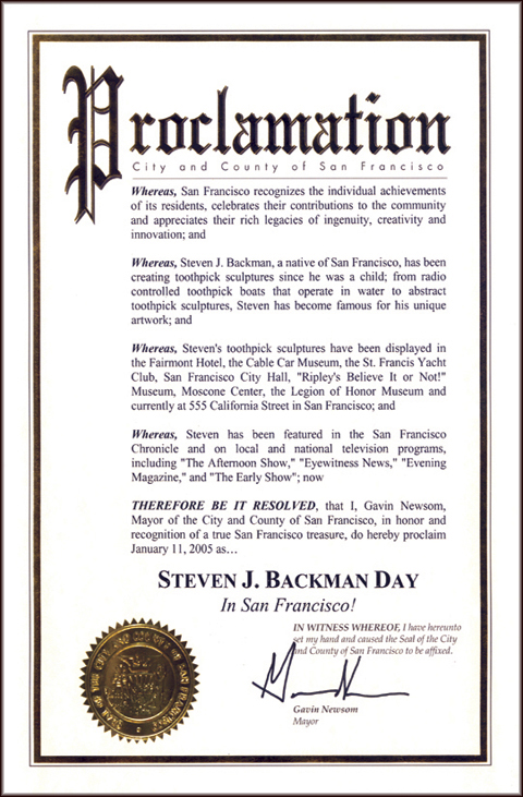 Mayor Gavin Newsom Proclamation