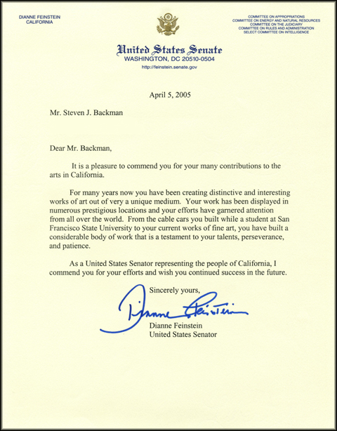 Senator Dianne Feinstein Letter