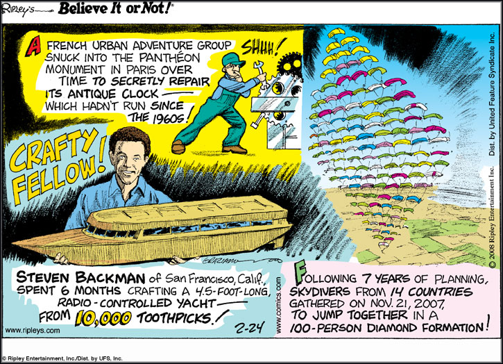 Ripley's Believe It or Not! Cartoon, February 24, 2008